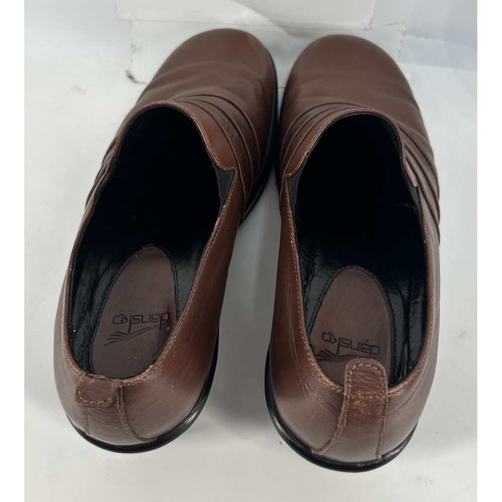 Dansko Aubrey Brown Leather Pleated Slip On Clogs Wedge Heel Women's Size 40 - Picture 4 of 5